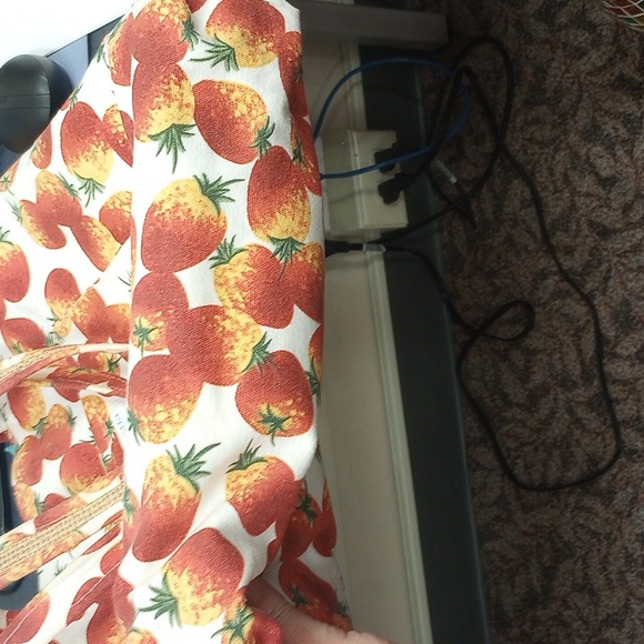 Strawberry Canvas & Burlap Tote Bag w/ Pocket, Aqua Brand - Picture 7 of 7